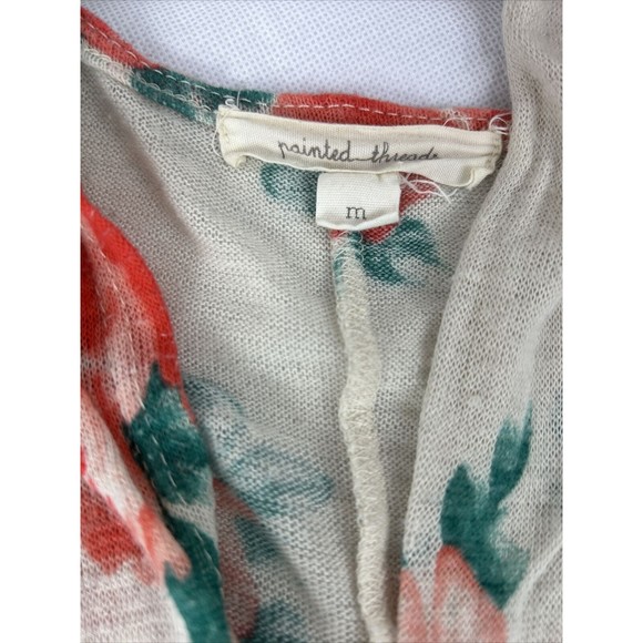 Painted Threads Medium Floral Green Orange Knit Open Cardigan Preppy Cottage - Picture 7 of 10